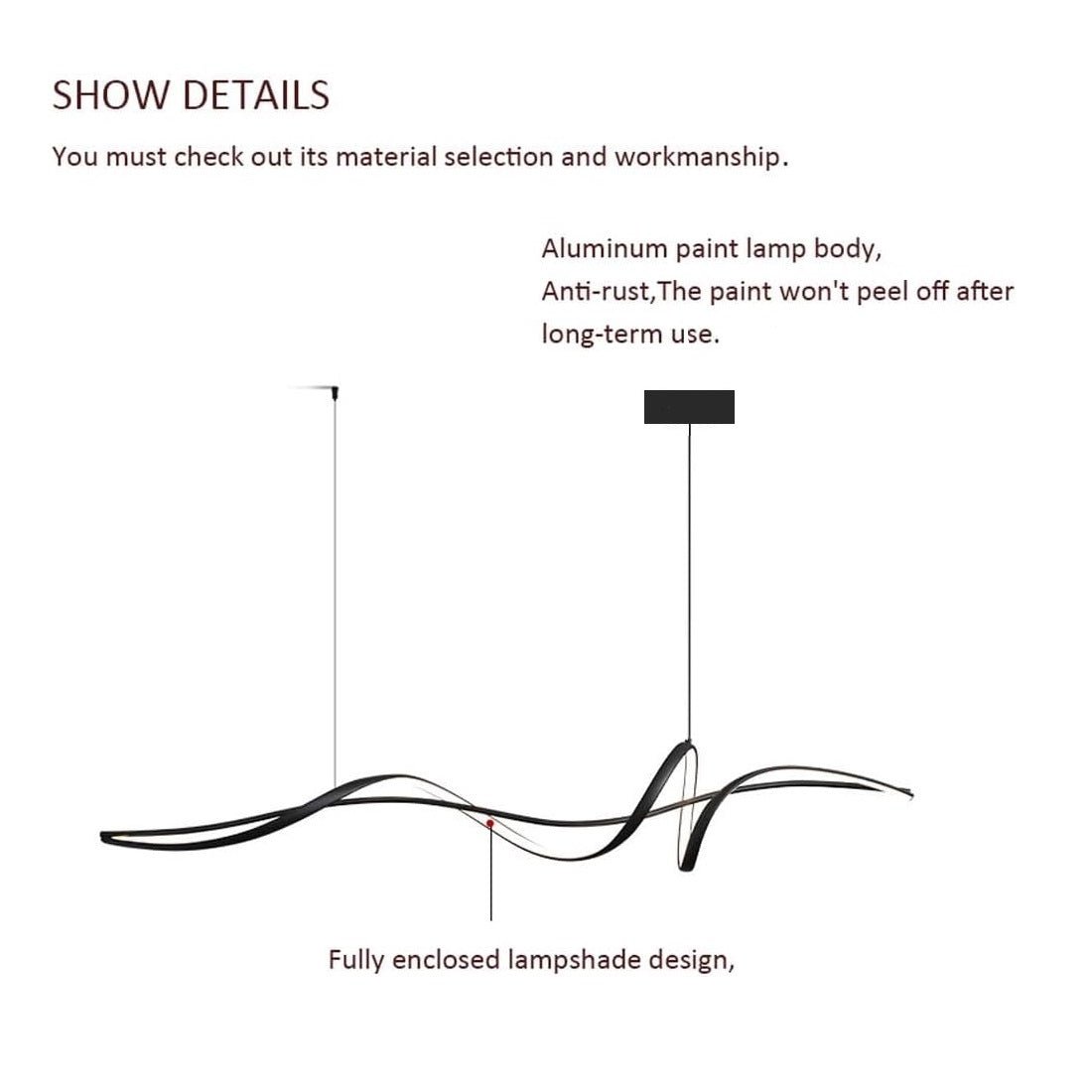 Ceiling Lights: BAMDECOR A036 Modern LED Linear Pendant Lights with Dimmable LED and Adjustable Hanging Length 160cm -Black