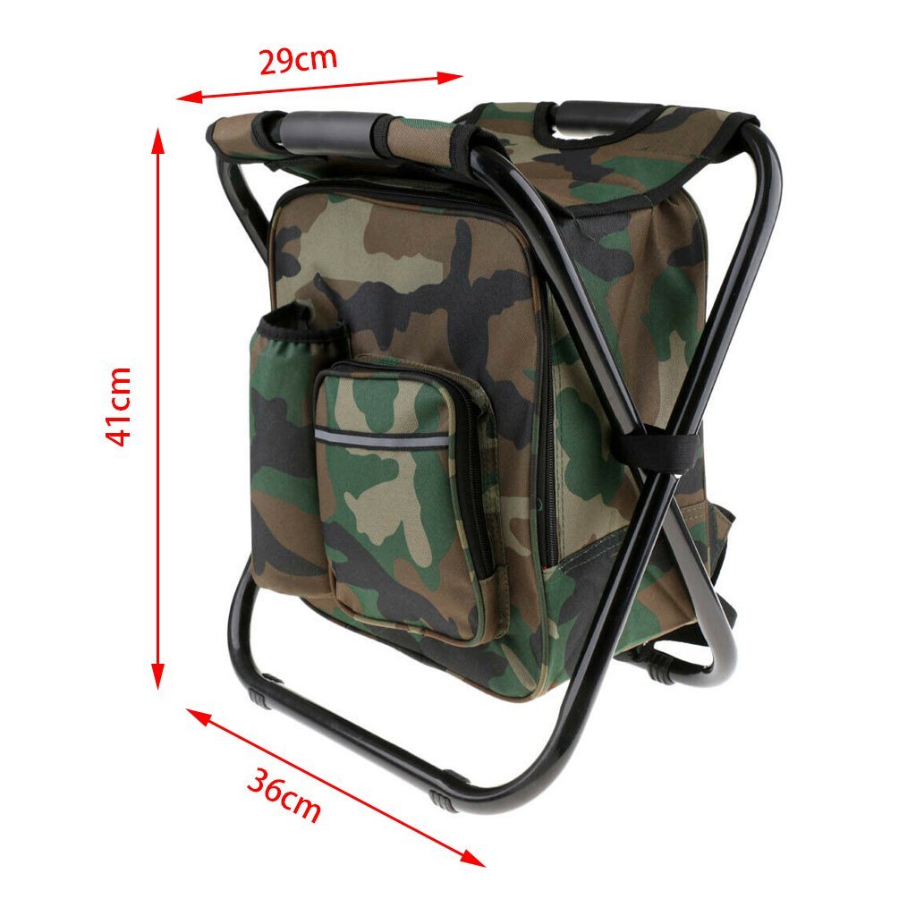 Camp Furniture: Portable Folding Backpack Chair Camping Stool Cooler Bag Rucksack Beach Fishing 150kg load Black