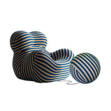 Retro Up Lounge Chair Ball and Chain Accent Chair with Ottoman Striped Upholstery High-Density Foam