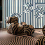 Retro Up Lounge Chair Ball and Chain Accent Chair with Ottoman Striped Upholstery High-Density Foam