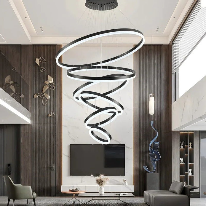 Ceiling Lights: BAMDECOR A18815 Nordic Home Decor Dining Room Pendant lamp lights Ceiling Lamp Hanging Light Chandelier Lamps (6 Rings-Black)