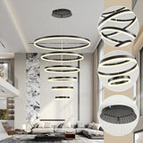 Ceiling Lights: BAMDECOR A18815 Nordic Home Decor Dining Room Pendant lamp lights Ceiling Lamp Hanging Light Chandelier Lamps (6 Rings-Black)