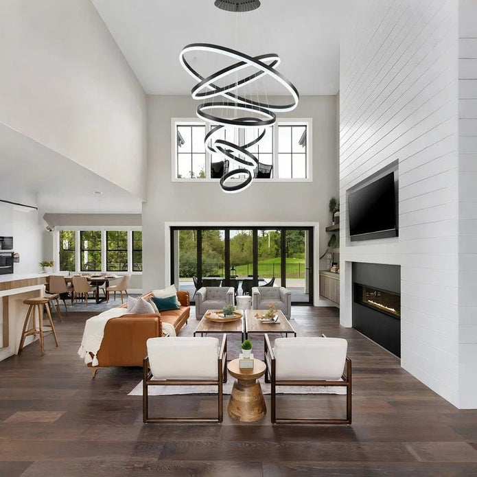 Ceiling Lights: BAMDECOR A18815 Nordic Home Decor Dining Room Pendant lamp lights Ceiling Lamp Hanging Light Chandelier Lamps (6 Rings-Black)