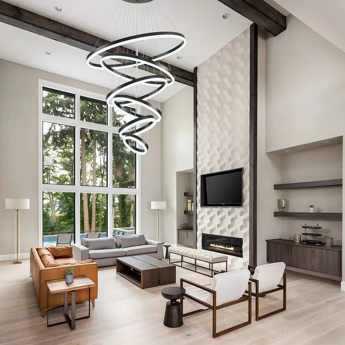 Ceiling Lights: BAMDECOR A18815 Nordic Home Decor Dining Room Pendant lamp lights Ceiling Lamp Hanging Light Chandelier Lamps (6 Rings-Black)