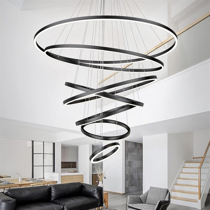 Ceiling Lights: BAMDECOR A18815 Nordic Home Decor Dining Room Pendant lamp lights Ceiling Lamp Hanging Light Chandelier Lamps (7 Rings-Black)