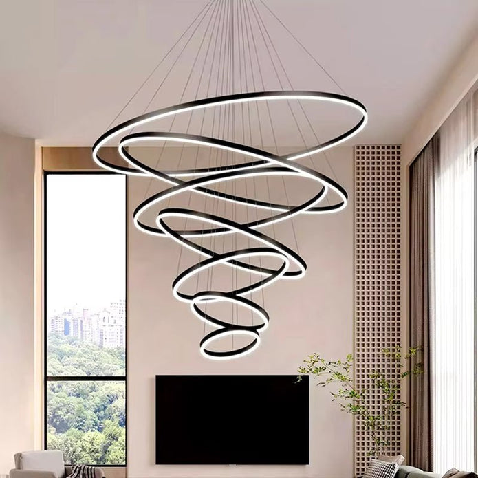 Ceiling Lights: BAMDECOR A18815 Nordic Home Decor Dining Room Pendant lamp lights Ceiling Lamp Hanging Light Chandelier Lamps (7 Rings-Black)