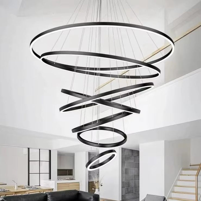 Ceiling Lights: BAMDECOR A18815 Nordic Home Decor Dining Room Pendant lamp lights Ceiling Lamp Hanging Light Chandelier Lamps (7 Rings-Black)