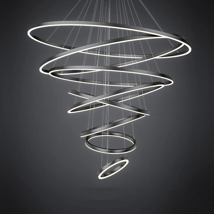 Ceiling Lights: BAMDECOR A18815 Nordic Home Decor Dining Room Pendant lamp lights Ceiling Lamp Hanging Light Chandelier Lamps (7 Rings-Black)