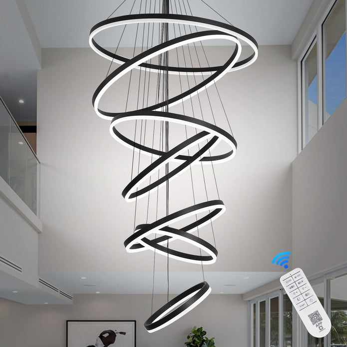 Ceiling Lights: BAMDECOR A18815 Nordic Home Decor Dining Room Pendant lamp lights Ceiling Lamp Hanging Light Chandelier Lamps (7 Rings-Black)