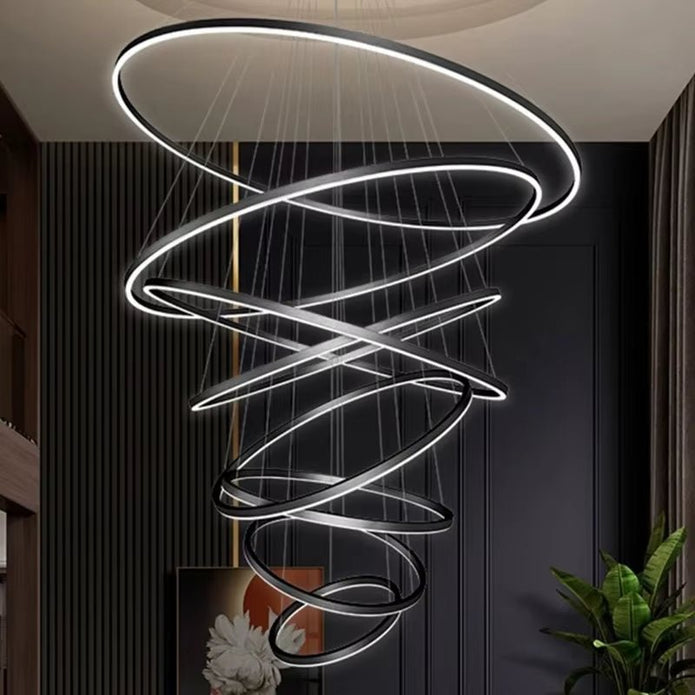 Ceiling Lights: BAMDECOR A18815 Nordic Home Decor Dining Room Pendant lamp lights Ceiling Lamp Hanging Light Chandelier Lamps (8 Rings-Black)