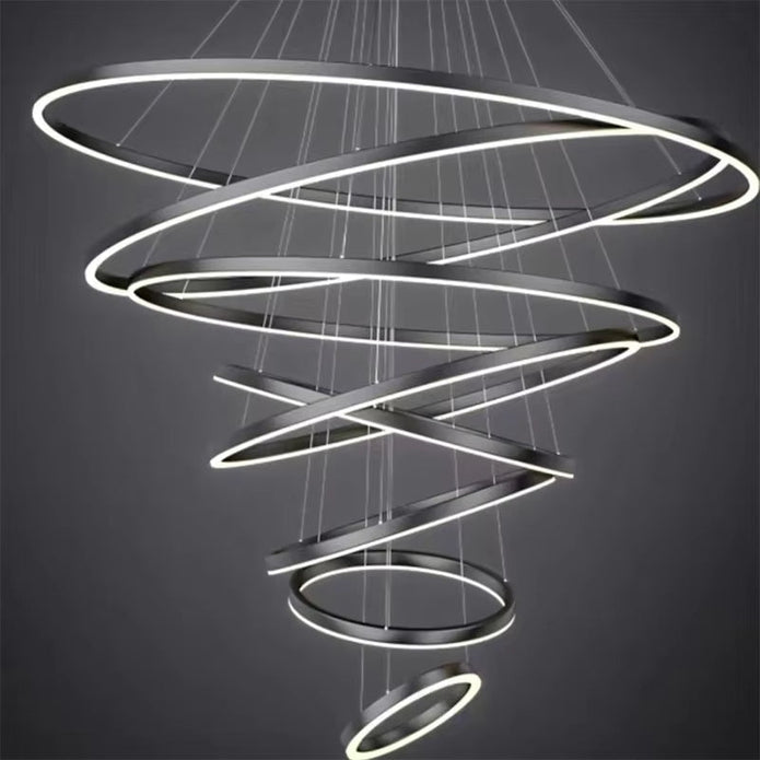 Ceiling Lights: BAMDECOR A18815 Nordic Home Decor Dining Room Pendant lamp lights Ceiling Lamp Hanging Light Chandelier Lamps (8 Rings-Black)
