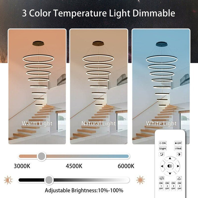 Ceiling Lights: BAMDECOR A18815 Nordic Home Decor Dining Room Pendant lamp lights Ceiling Lamp Hanging Light Chandelier Lamps (8 Rings-Black)