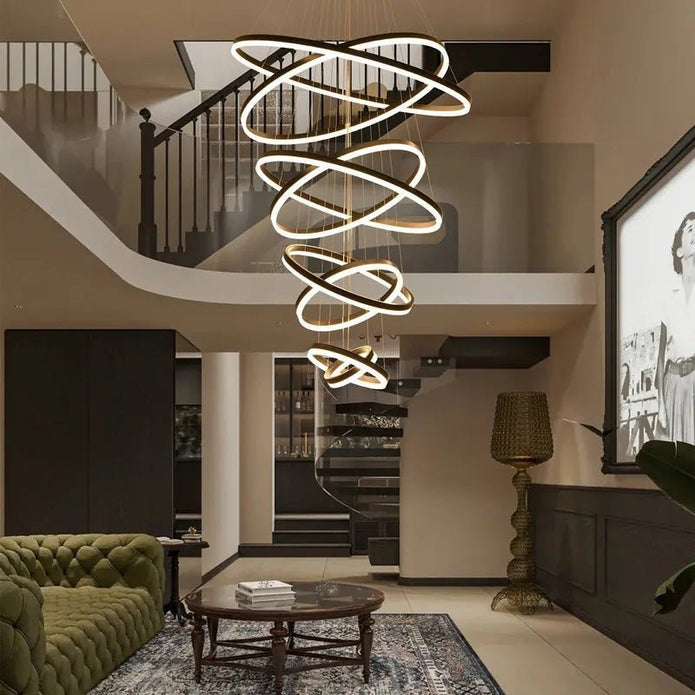 Ceiling Lights: BAMDECOR A18815 Nordic Home Decor Dining Room Pendant lamp lights Ceiling Lamp Hanging Light Chandelier Lamps (8 Rings-Black)