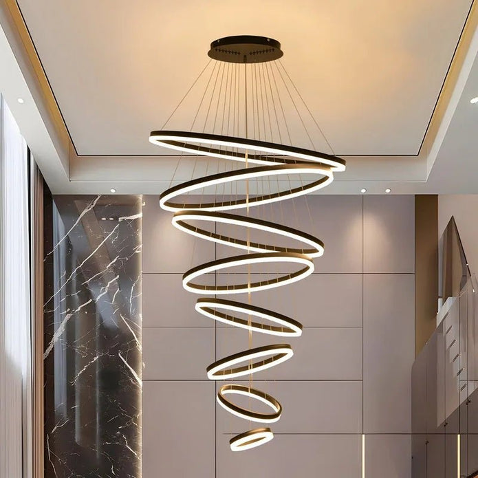 Ceiling Lights: BAMDECOR A18815 Nordic Home Decor Dining Room Pendant lamp lights Ceiling Lamp Hanging Light Chandelier Lamps (8 Rings-Black)