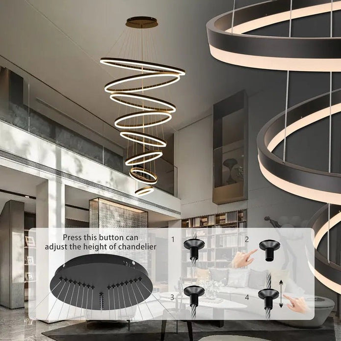 Ceiling Lights: BAMDECOR A18815 Nordic Home Decor Dining Room Pendant lamp lights Ceiling Lamp Hanging Light Chandelier Lamps (8 Rings-Black)