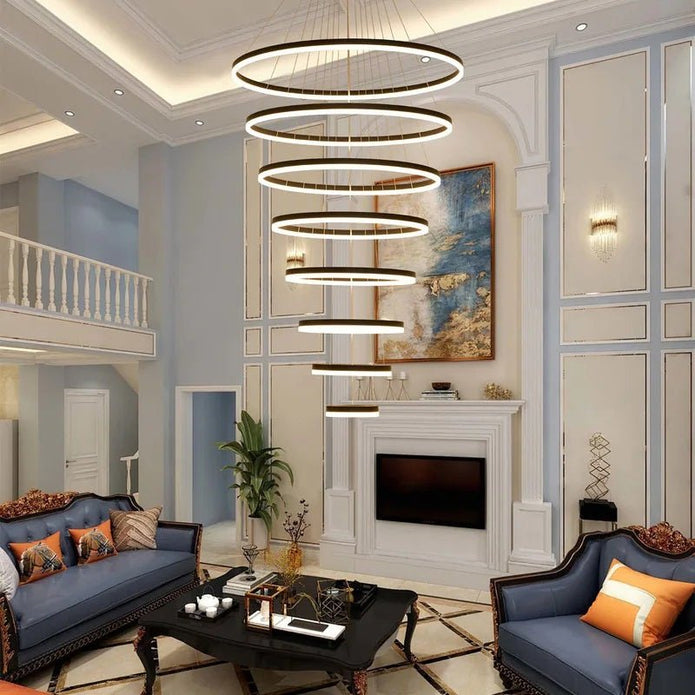 Ceiling Lights: BAMDECOR A18815 Nordic Home Decor Dining Room Pendant lamp lights Ceiling Lamp Hanging Light Chandelier Lamps (8 Rings-Black)