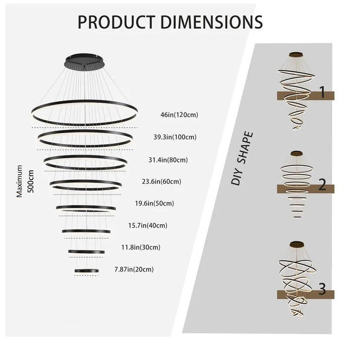Ceiling Lights: BAMDECOR A18815 Nordic Home Decor Dining Room Pendant lamp lights Ceiling Lamp Hanging Light Chandelier Lamps (8 Rings-Black)
