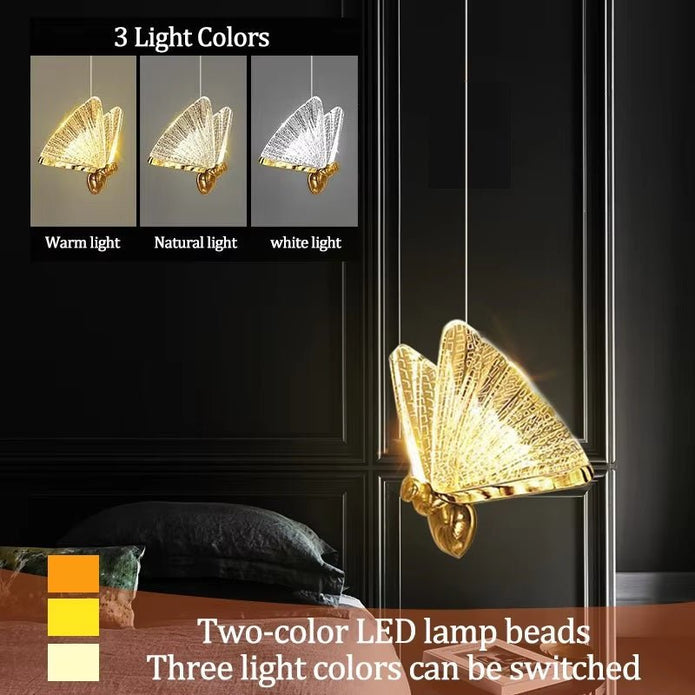 Ceiling Lights: BAMDECOR LED Modern Bedroom Bedside Creative Butterfly Hanging Chandelier Light Fixtures for Stairs Nordic Decoration