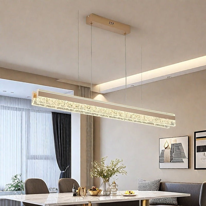 Ceiling Lights: BAMDECOR A122 Nordic Long Dual Linear Dimmable Acrylic Kitchen Dining Table Pendant Light Minimalist Modern Lighting (Coffee)
