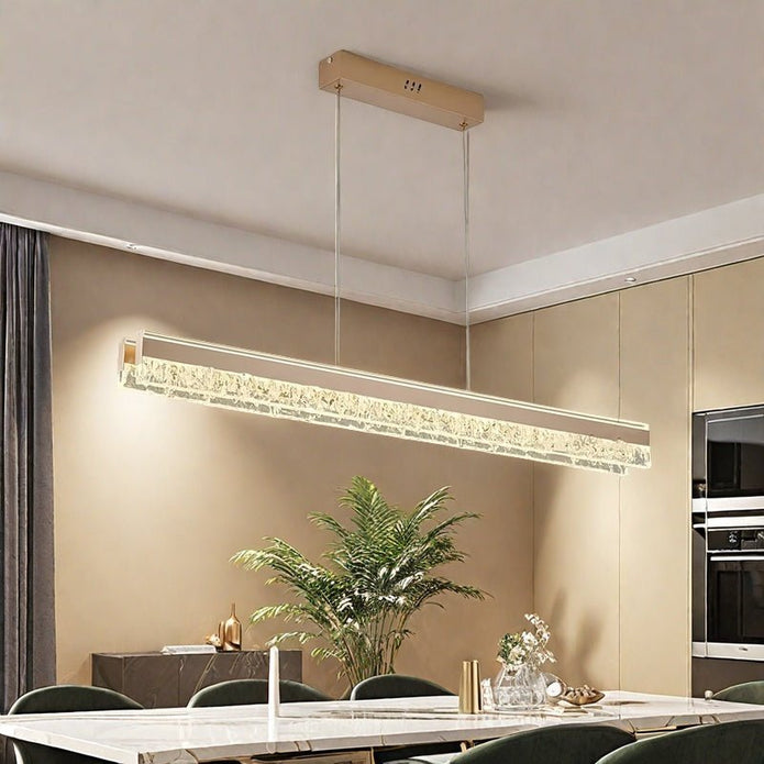 Ceiling Lights: BAMDECOR A122 Nordic Long Dual Linear Dimmable Acrylic Kitchen Dining Table Pendant Light Minimalist Modern Lighting (Coffee)