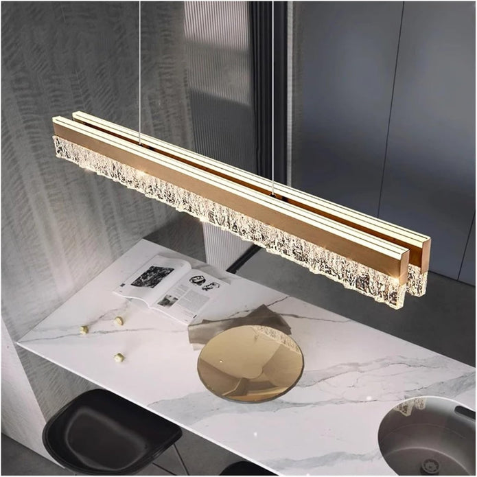 Ceiling Lights: BAMDECOR A122 Nordic Long Dual Linear Dimmable Acrylic Kitchen Dining Table Pendant Light Minimalist Modern Lighting (Coffee)