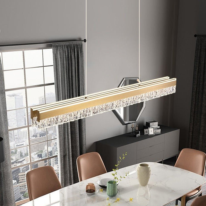 Ceiling Lights: BAMDECOR A122 Nordic Long Dual Linear Dimmable Acrylic Kitchen Dining Table Pendant Light Minimalist Modern Lighting (Gold)