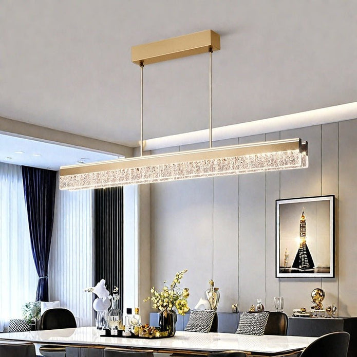 Ceiling Lights: BAMDECOR A122 Nordic Long Dual Linear Dimmable Acrylic Kitchen Dining Table Pendant Light Minimalist Modern Lighting (Gold)