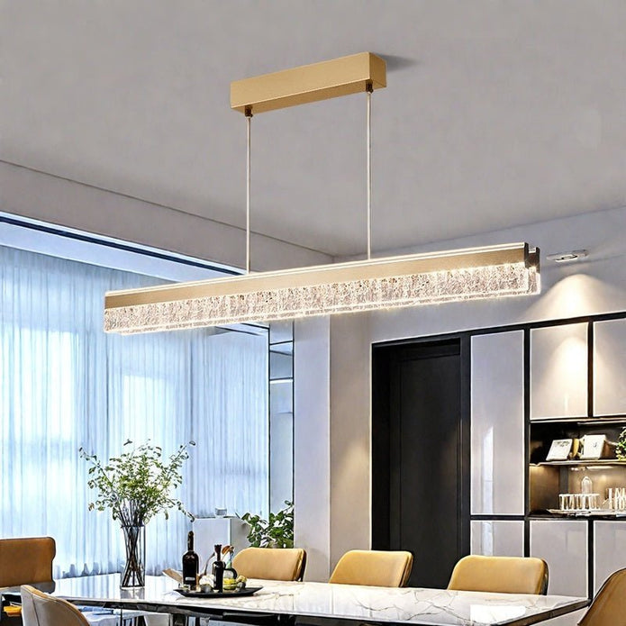 Ceiling Lights: BAMDECOR A122 Nordic Long Dual Linear Dimmable Acrylic Kitchen Dining Table Pendant Light Minimalist Modern Lighting (Gold)