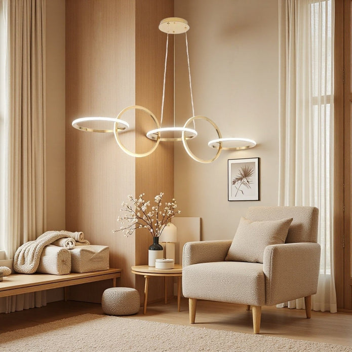 Ceiling Lights: BAMDECOR A180 Nordic Golden Circles Kitchen Dining Table Pendant Light Minimalist Modern Lighting