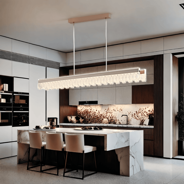 Ceiling Lights: BAMDECOR A188 Nordic Dual Linear Dimmable Acrylic Kitchen Dining Table Pendant Light Minimalist Modern Lighting (Coffee)
