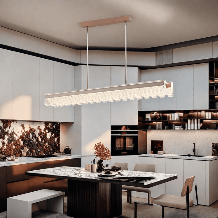 Ceiling Lights: BAMDECOR A188 Nordic Dual Linear Dimmable Acrylic Kitchen Dining Table Pendant Light Minimalist Modern Lighting (Coffee)