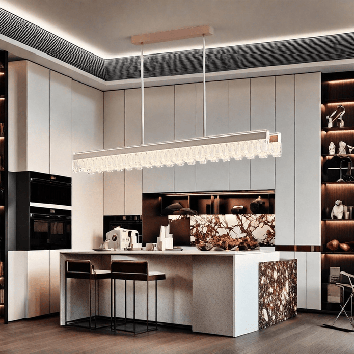 Ceiling Lights: BAMDECOR A188 Nordic Dual Linear Dimmable Acrylic Kitchen Dining Table Pendant Light Minimalist Modern Lighting (Coffee)