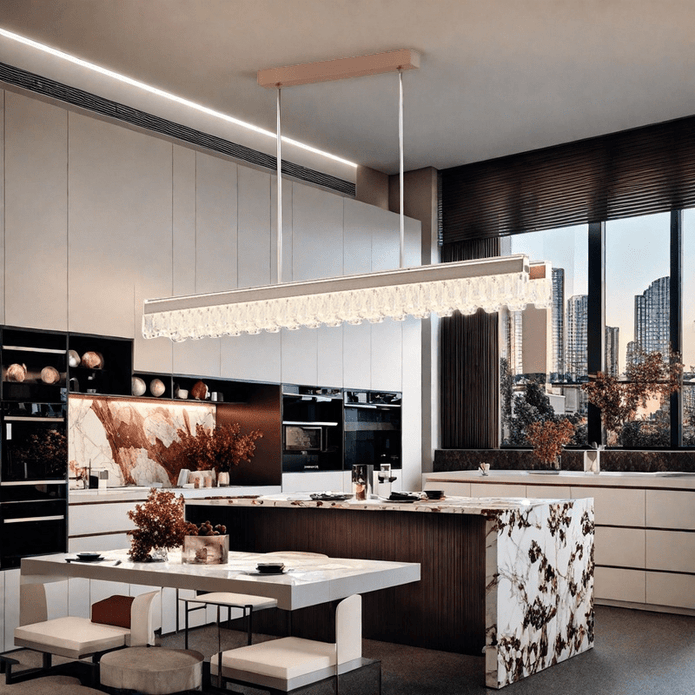 Ceiling Lights: BAMDECOR A188 Nordic Dual Linear Dimmable Acrylic Kitchen Dining Table Pendant Light Minimalist Modern Lighting (Coffee)