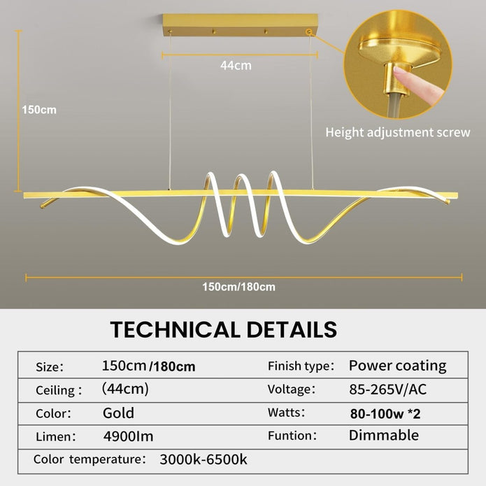 Ceiling Lights: BAMDECOR A202 Modern LED Linear Pendant Lights with Dimmable LED  180cm-Gold