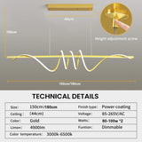 Ceiling Lights: BAMDECOR A202 Modern LED Linear Pendant Lights with Dimmable LED  180cm-Gold
