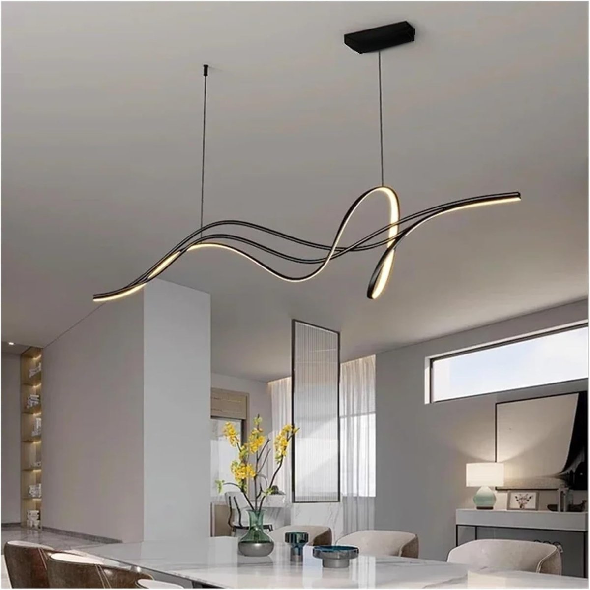 Ceiling Lights: BAMDECOR A203 1.8m Modern minimalist pendant lights for home decoration ceiling pendant light (Black)