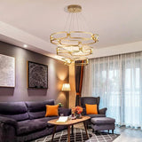 Ceiling Lights: BAMDECOR A209 Colette Ceiling Chandelier Led Modern Circular Art Aluminum Light Fixture for Living Room Bedroom Indoor Decor(2 Rings)