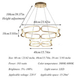 Ceiling Lights: BAMDECOR A209 Colette Ceiling Chandelier Led Modern Circular Art Aluminum Light Fixture for Living Room Bedroom Indoor Decor(2 Rings)