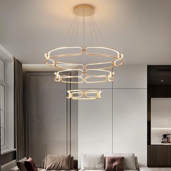 Ceiling Lights: BAMDECOR A209 Colette Ceiling Chandelier Led Modern Circular Art Aluminum Light Fixture for Living Room Bedroom Indoor Decor(3 Rings)