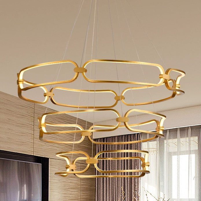 Ceiling Lights: BAMDECOR A209 Colette Ceiling Chandelier Led Modern Circular Art Aluminum Light Fixture for Living Room Bedroom Indoor Decor(3 Rings)