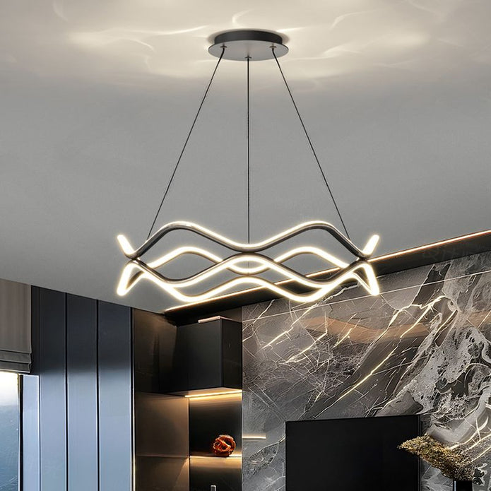 Ceiling Lights: BAMDECOR A212/1 Black Modern Wavy Art Aluminum Light Fixture for Living Room Bedroom Indoor Decor
