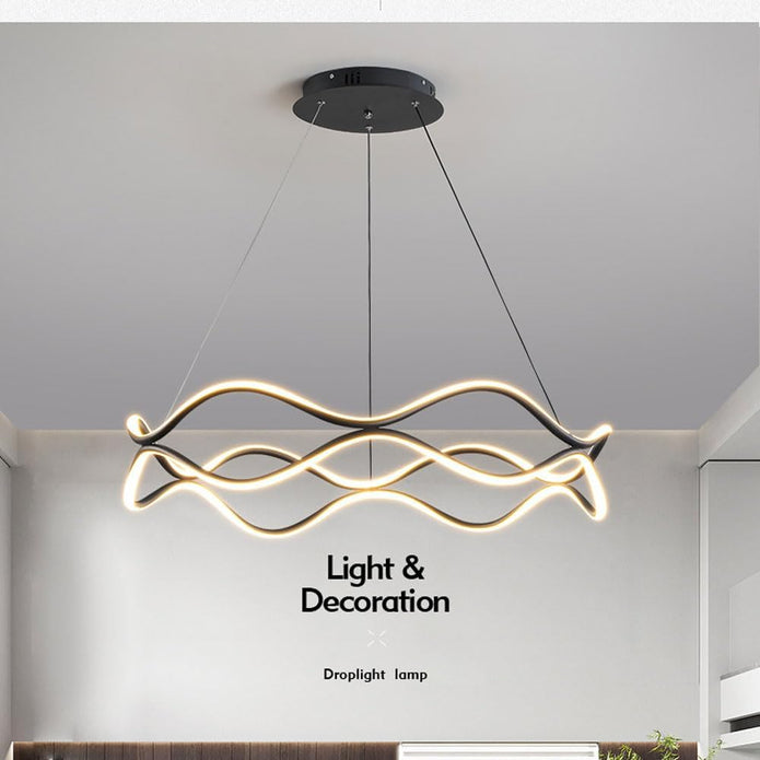 Ceiling Lights: BAMDECOR A212/1 Black Modern Wavy Art Aluminum Light Fixture for Living Room Bedroom Indoor Decor