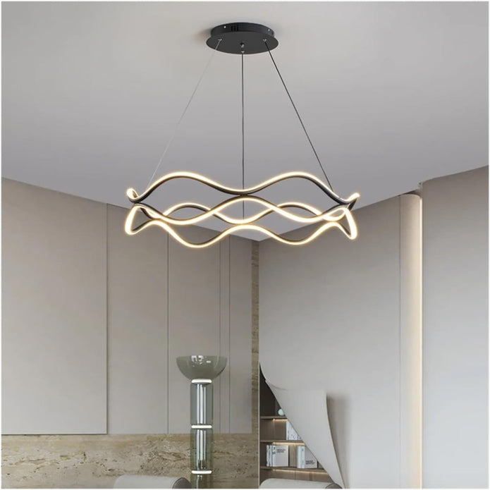 Ceiling Lights: BAMDECOR A212/1 Black Modern Wavy Art Aluminum Light Fixture for Living Room Bedroom Indoor Decor