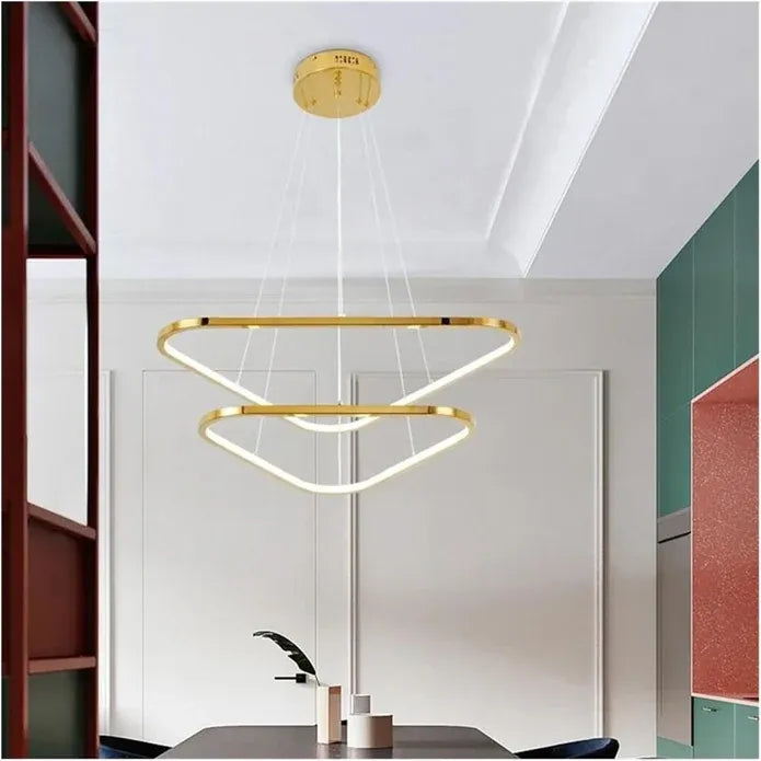 BAMDECOR AD2583 Modern Triangular LED Chandelier (Two Rings-Gold