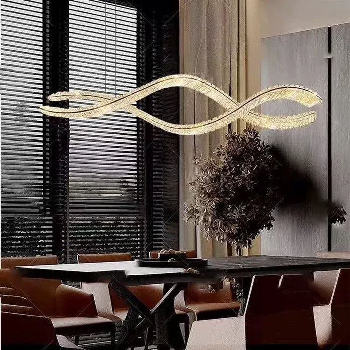 BAMDECOR 1.2m C3601W Wave Crystal Pendant Chandelier Decorative Lighting Lampshade (Brass Gold)