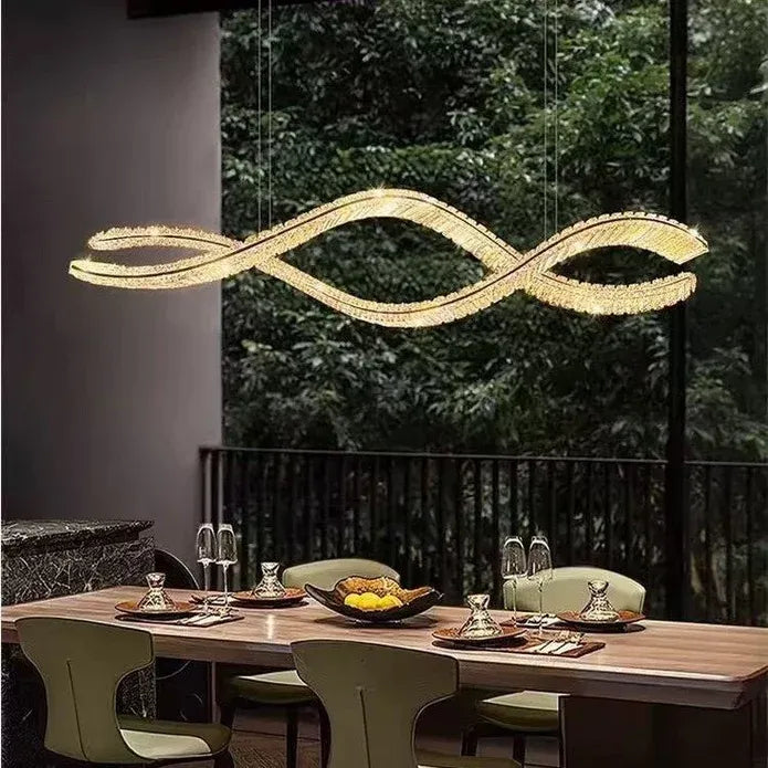 BAMDECOR 1.2m C3601W Wave Crystal Pendant Chandelier Decorative Lighting Lampshade (Brass Gold)