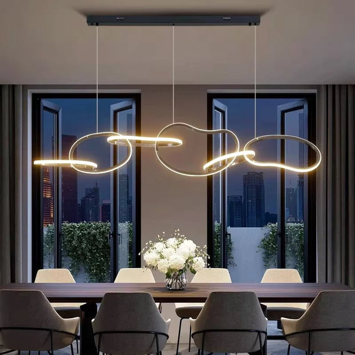 Ceiling Lights: BAMDECOR A24126 Nordic Minimalist LED Pendant Light Adjustable Modern Ring Chandelier for Dining Room and Bar (Black) 1.5 Meters