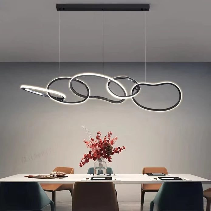 Ceiling Lights: BAMDECOR A24126 Nordic Minimalist LED Pendant Light Adjustable Modern Ring Chandelier for Dining Room and Bar (Black) 1.5 Meters