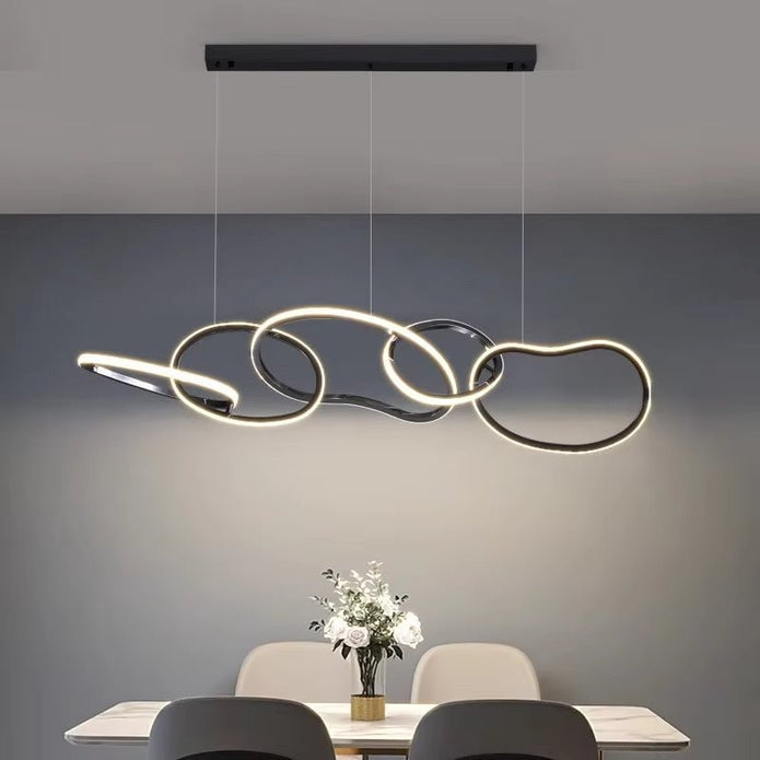 Ceiling Lights: BAMDECOR A24126 Nordic Minimalist LED Pendant Light Adjustable Modern Ring Chandelier for Dining Room and Bar (Black) 1.5 Meters