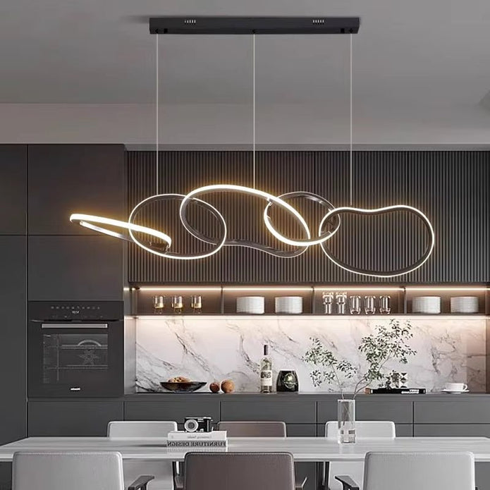 Ceiling Lights: BAMDECOR A24126 Nordic Minimalist LED Pendant Light Adjustable Modern Ring Chandelier for Dining Room and Bar (Black) 1.8 Meters